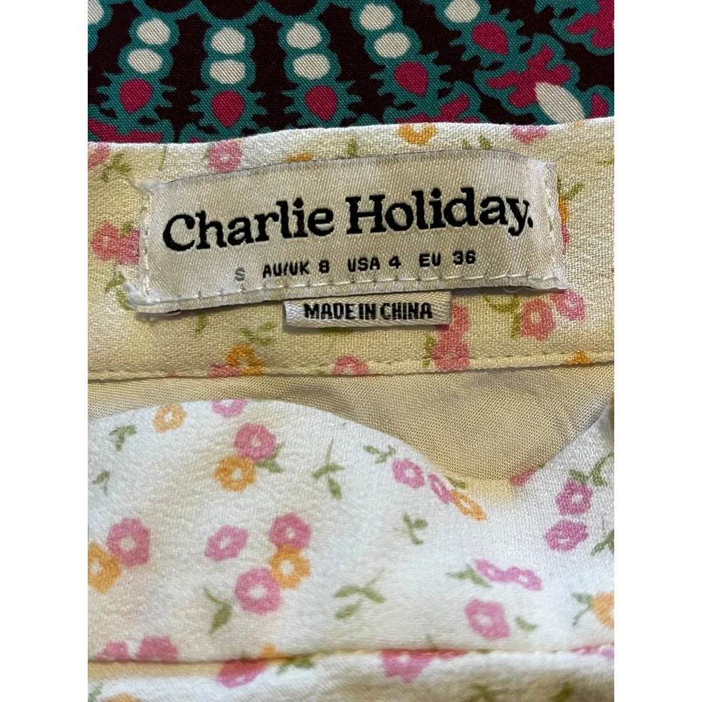 Charlie Holiday Floral Maxi Skirt White Pink Yellow Ditsy Print Size 4 USA‎ S